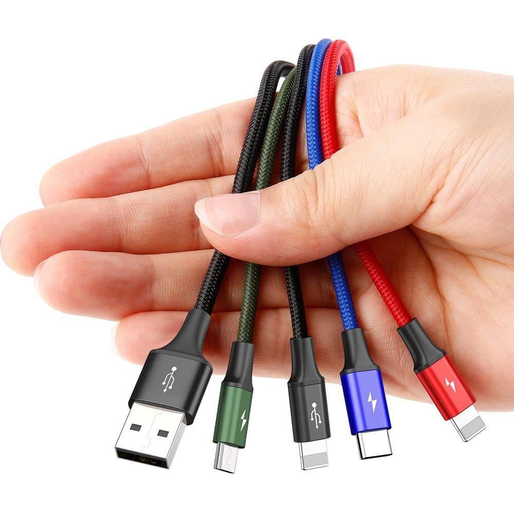 4-in-1 USB Cable 2 x Iphone Lightning USBC microUSB Nylon Braided 35A 12m Black