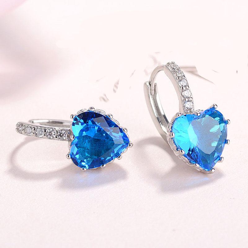 Cute Colorful Heart Real Pure  Sterling Silver  Cubic Zirconia Stone Earrings Fashion Women Favourites Earring