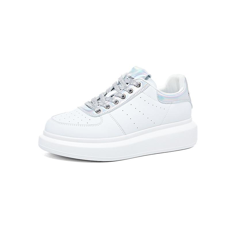 

3233 small size leather little white shoes women s thick-soled color matching college casual shoes lace-up flat-soled student shoes women 40