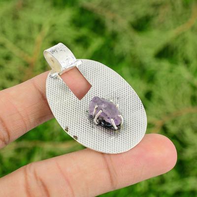 Oktagon Afrikanischer Amethyst Rohstein Sterling Silber Februar Anhänger Schmuck
