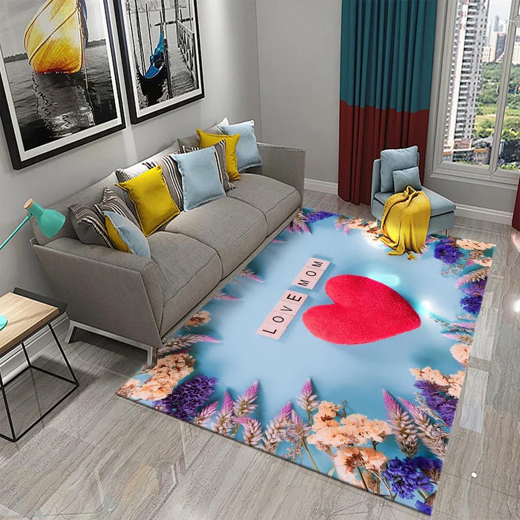 Mother's Day Happy Carpet Romantic Warm Rugs Living Room Bedroom Rug Heart Carpet Baby Girl Soft Play Floor Mat Kitchen Parlor