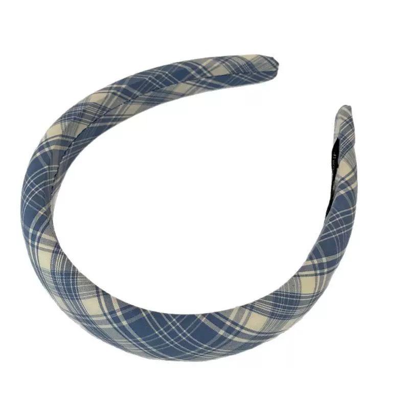 Blue Striped Plaid High Crown Headband - Versatile Preppy Style Accessory