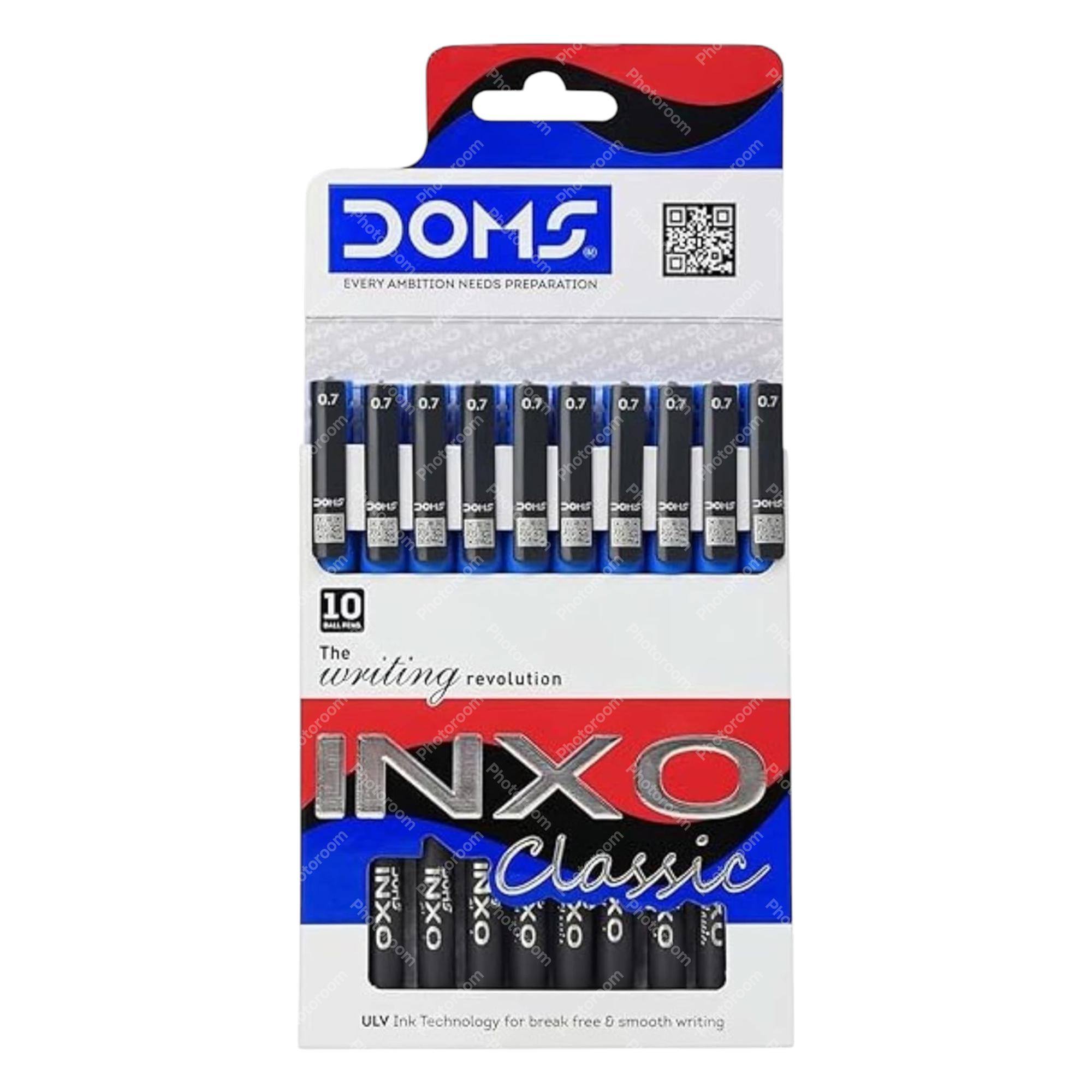 

Doms Inxo Classic Ballpoint Pen Blue Ink Pack Of 10 Smooth Daily Writing Pens For Office Home School Use Comfort Grip