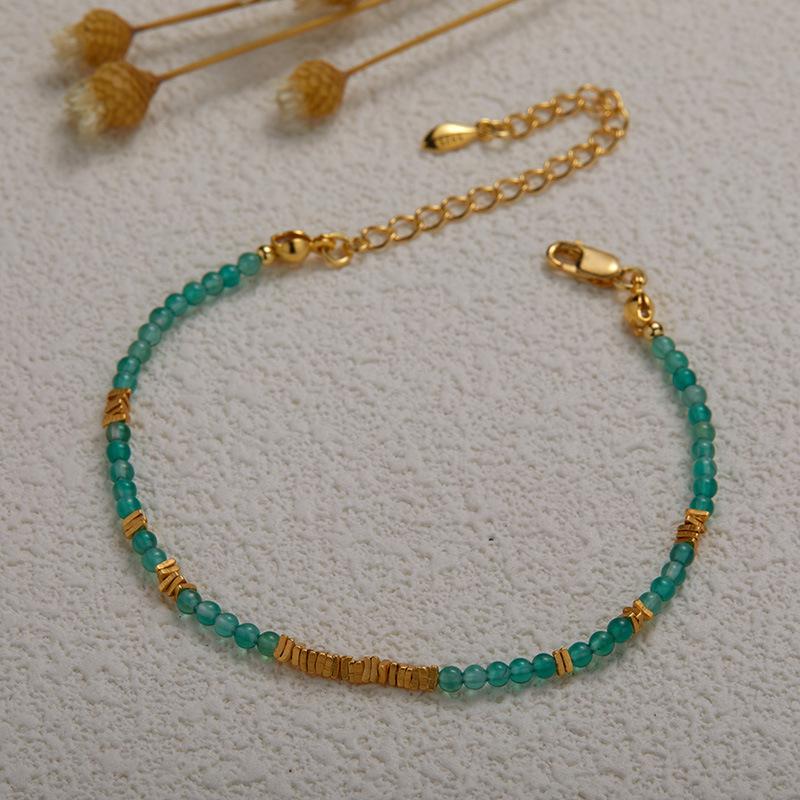 S925 Sterling Silver Natural Chalcedony Colored Treasure Bracelet Women'S Fashion Personalized Hand Pure Work String Broken Silver Xiaohongshu