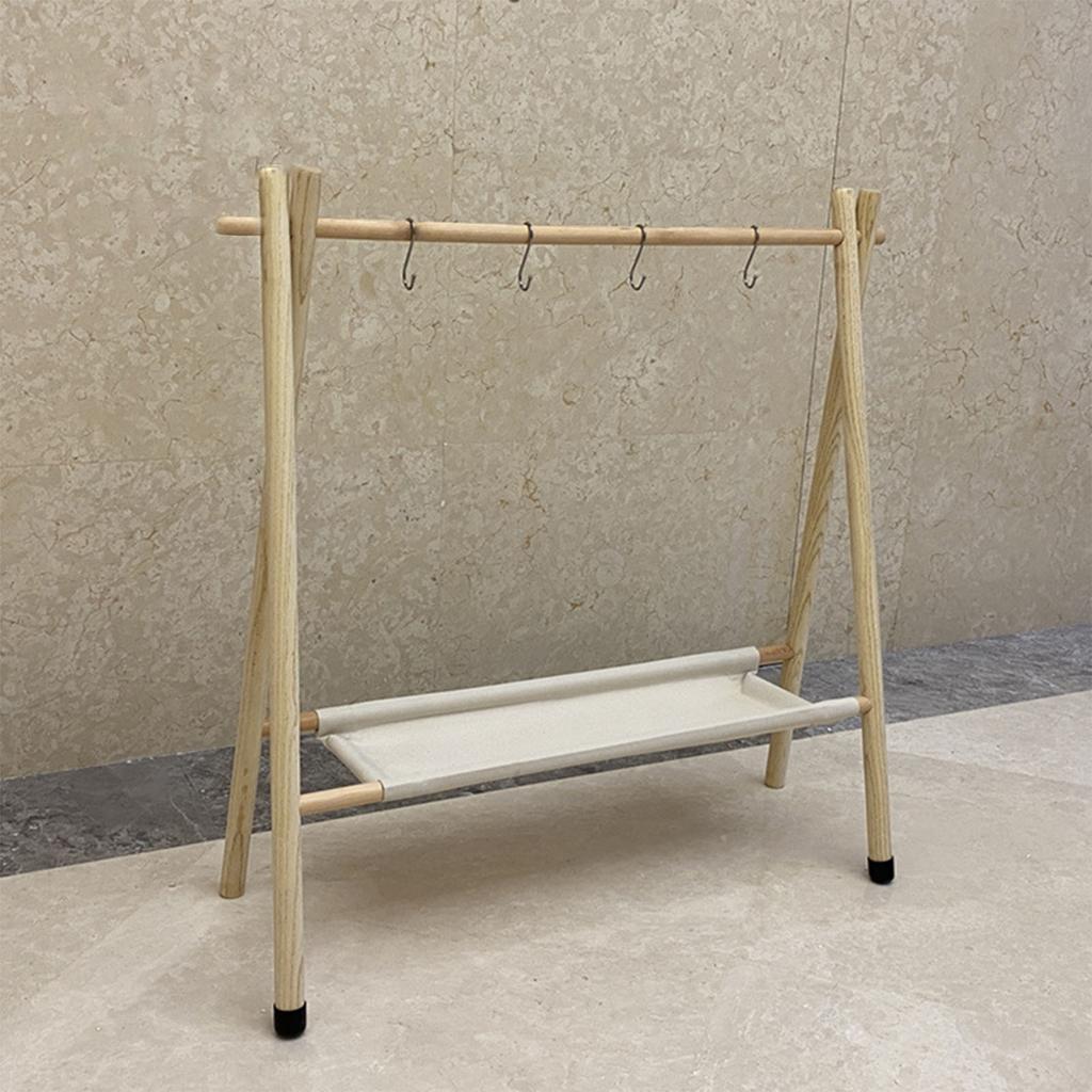 Camping Hanging Rack Stable Structure Foldable Design Portable Wood Metal Rubber Oxford Cloth Camping Shelf with Hooks