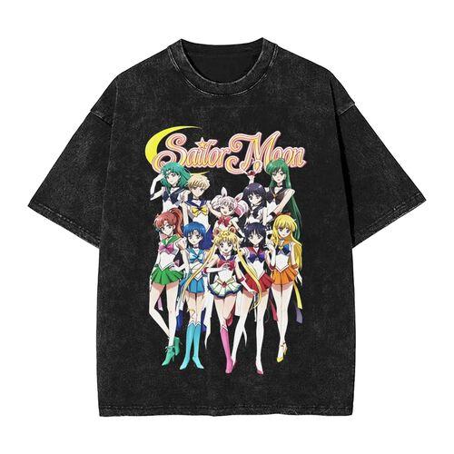New Edition Pretty Sailor Moon Graphic Print TShirt Vintage Cotton Washed ShortSleeved Top for Men Women Streetwear
