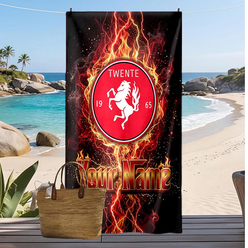 FC Twente Personalizovaný Potisknutý Plážový Ručník Fotbalové Logo Podpora Vlastní Jméno Text Absorpční Ručník Pro Sport Cestování Speciální Dárek