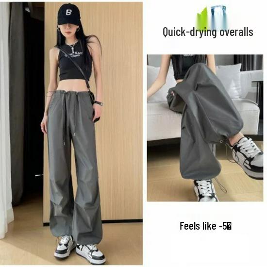 Women's Dopamine Paratrooper Jumpsuit: High-Waist, Loose-Fit, Wide-Leg Windbreaker Pants for Spring and Autumn