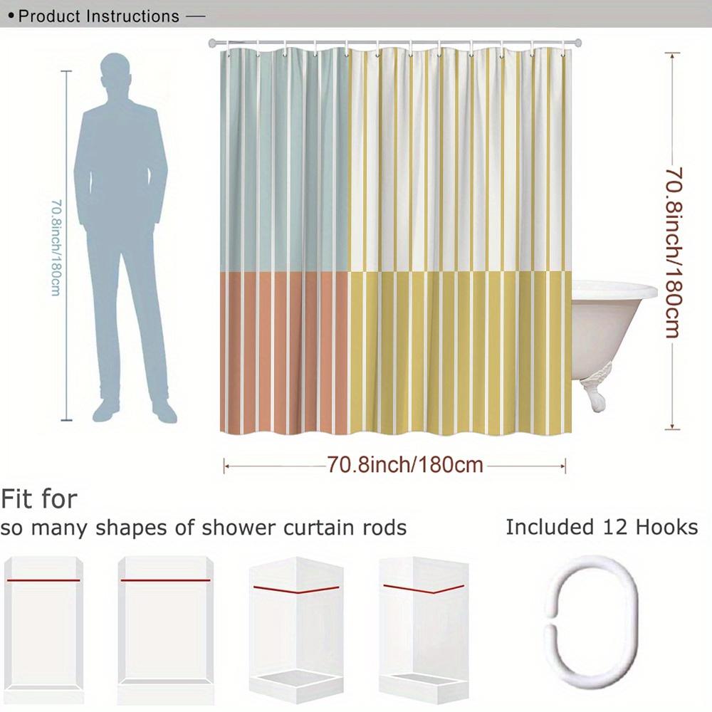 Tri-Color Vertical Stripe Illustration Shower Curtain 1Pc With 12 Hooks For Bathroom Home Decor Polyester 70.8X70.8 Inch