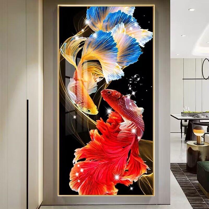 5D Diamond Painting Full Diamond Round Diamond DIY Koi Fortune Porch Post Art Home Decoration