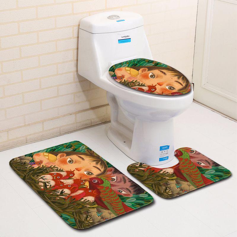 3D Painted Bathroom Toilet Three-Piece Floor Mat Door Mat Bathroom Carpet