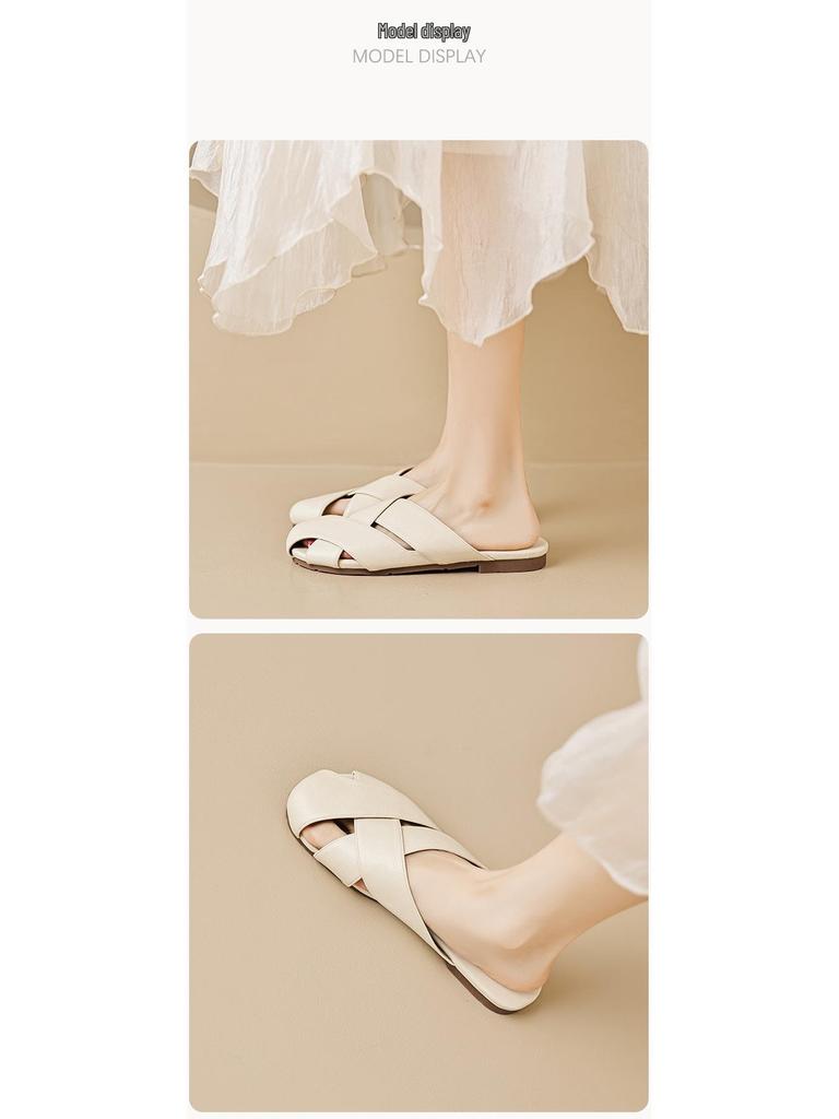 Weiwei Girl 1966-2 Women's Retro Flat Half Slippers - Soft Sole Outdoor Summer Fashion Shoes