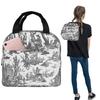 Black And White Toile De Jouy Insulated Lunch Bag for Women Children Leakproof Food Boxes Thermal Lunch Box Tote