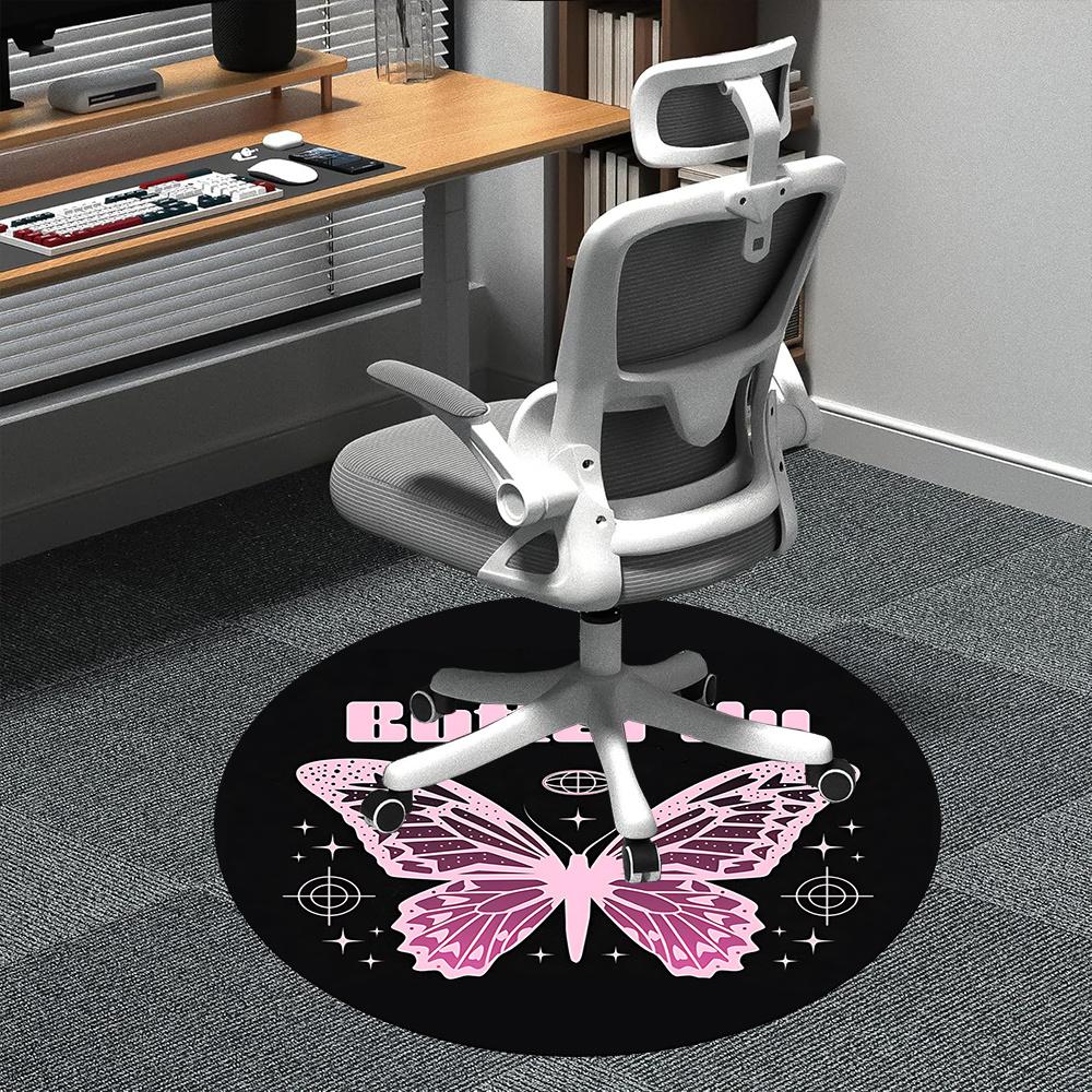 

1pc Butterfly Pink Office Round Area Rug, Indoor Mat Suitable ForOffice, Under Office Chairs Bedroom Living Room Home Decor, Room Deco q029 80cm by 80cm
