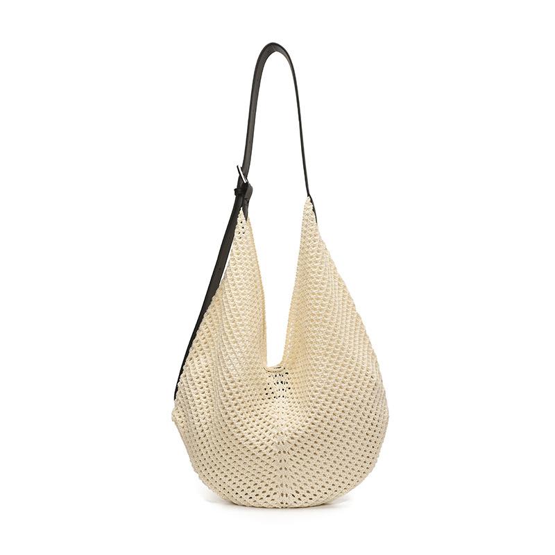 Summer niche fashion versatile woven rope hollow tote design mesh pocket portable child and mother bag shoulder bag