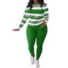 Women Striped Long Sleeve Top and Solid Color Pants Tracksuit Set Casual Two Piece Outfit