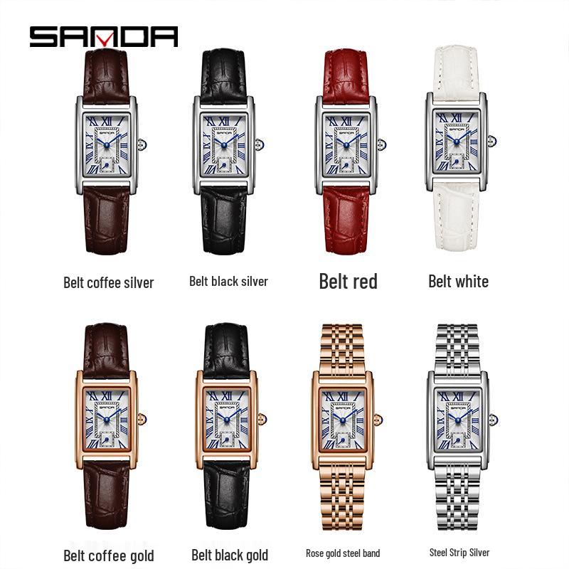 Sanda Women's Quartz Watch with Roman Numerals, Fashionable Waterproof Design, Small Dial, and Steel Band