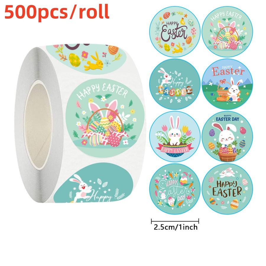 500pcs/pack Easter Bunny Stickers Cute Colorful Egg Adhesive Stickers Spring Colorful Gift Packaging Bag Sealing Labels