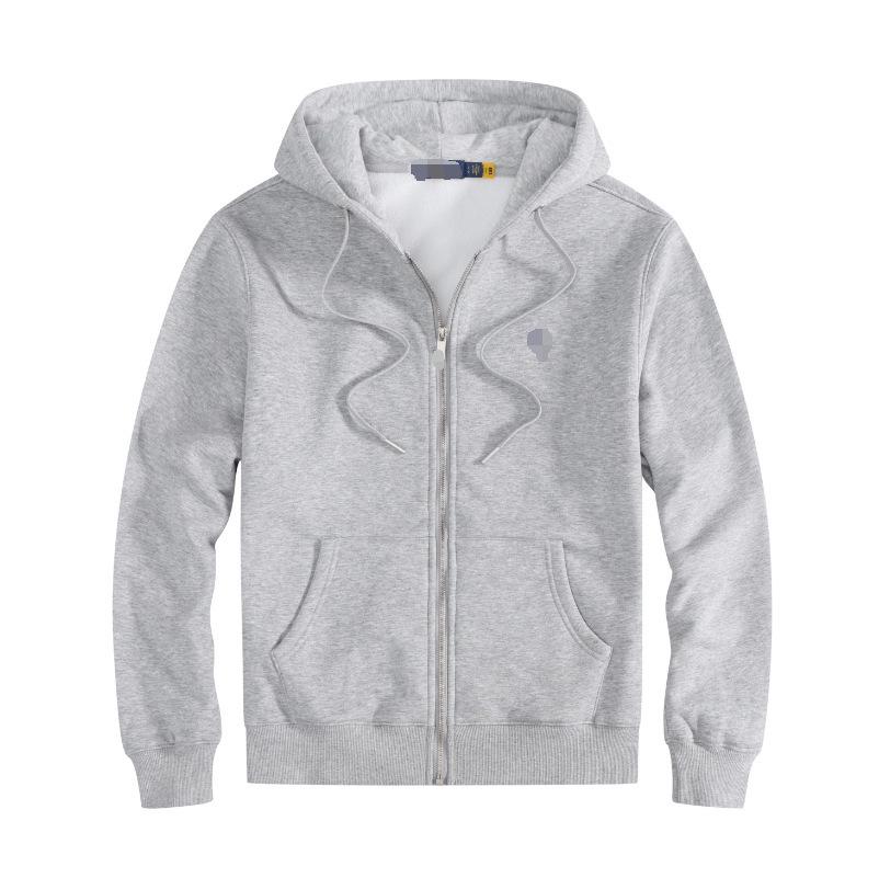 Herren Baumwolle Langarm Bestickter Pferd Polo Hoodie mit Reißverschluss Cardigan und Samtfutter für Herbst und Winter