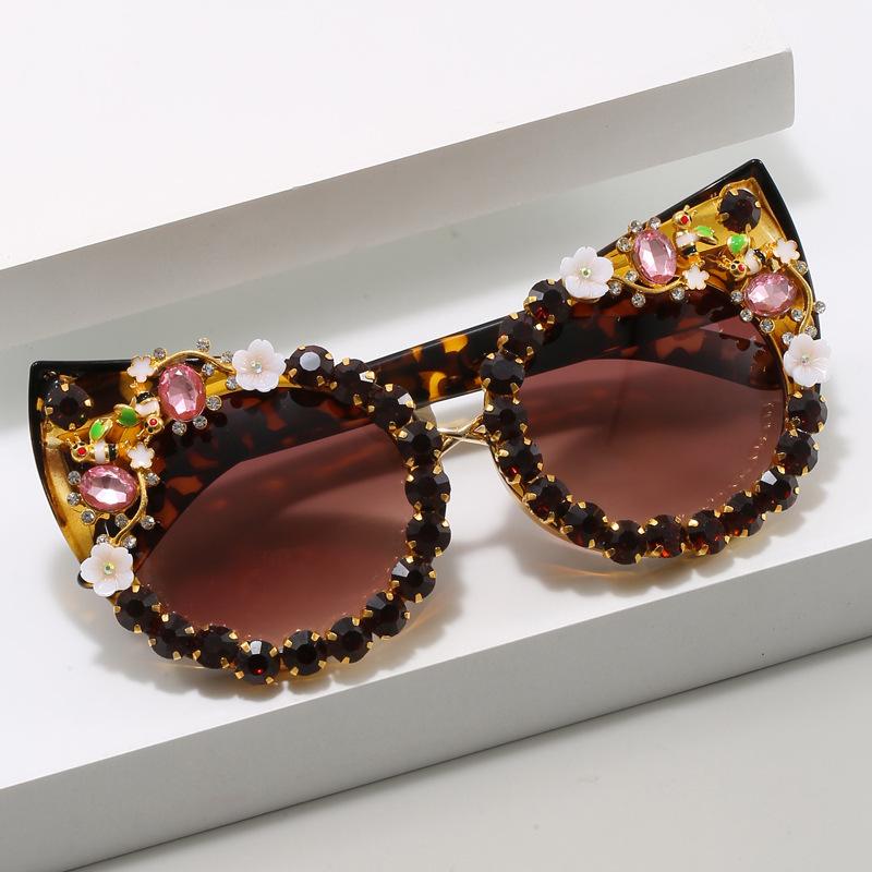 New personalized exaggerated handmade diamond sunglasses, European and American fashion B cat eye party glasses trendy sunglasses