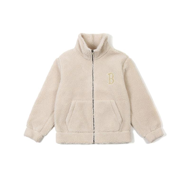MLB Velvet Jackets Unisex Beige Baseball Collar Thickened 31JPF3061-43B XS