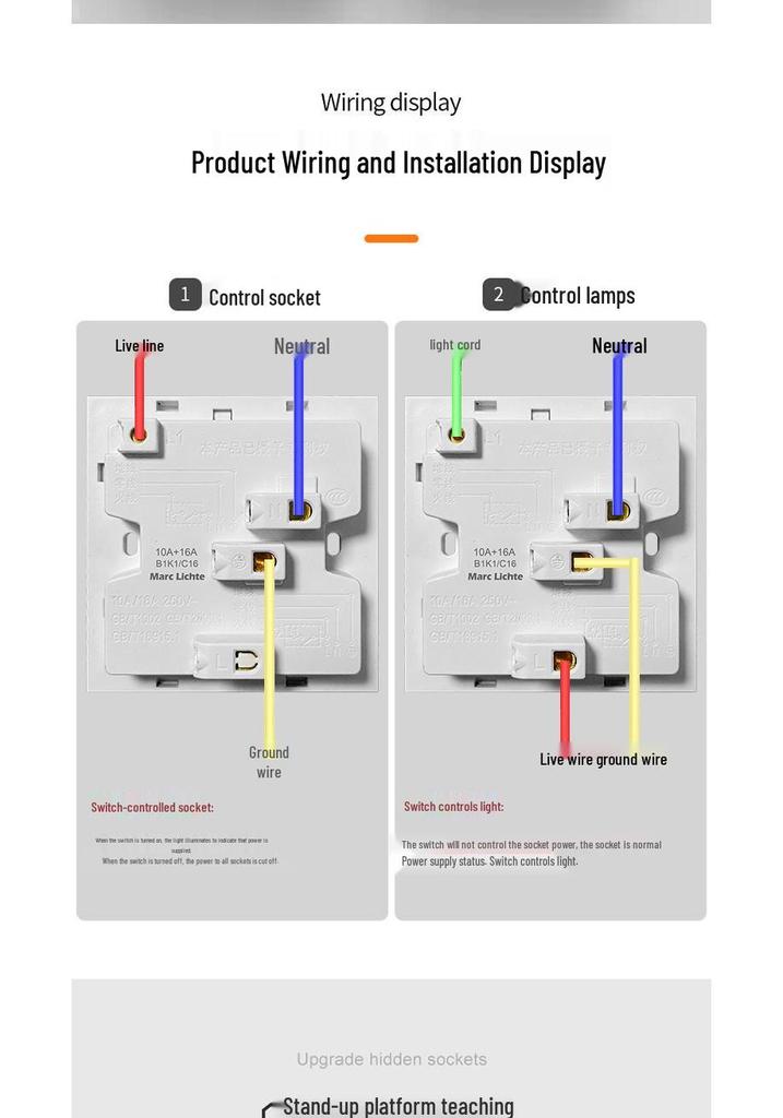 86-Type Concealed 16A High-Power AC Wall Socket with 10A Two/Three-Pin Plug and Switch