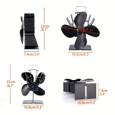 1pc Heat Powered Stove Fan, Energy-Efficient 4-Blade Fireplace Fan for Home Comfort and Energy Savings