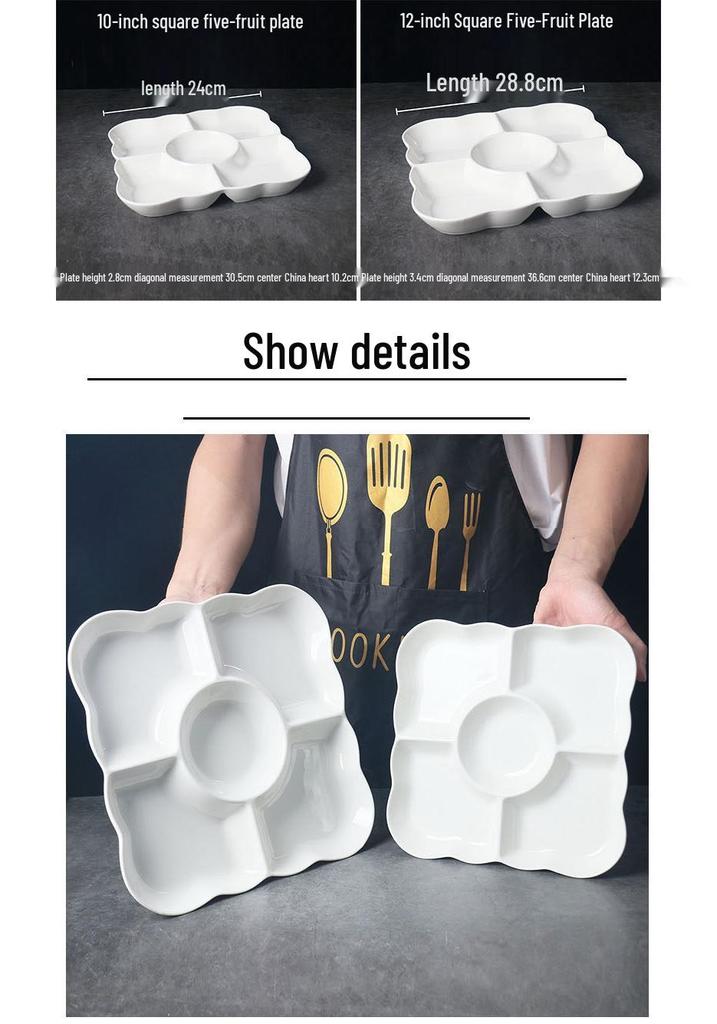 Ceramic Five-Compartment Fruit Platter for Household or Commercial Use