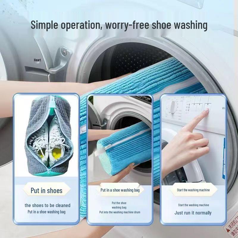 Thickened Reusable Shoe Protection Bag for Washing Machines - Chenille Mesh Cleaning Bag