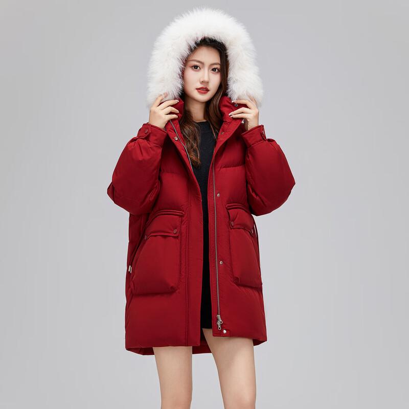 Xuezhongfei Women's Short Hooded Fur Collar Winter Down Jacket