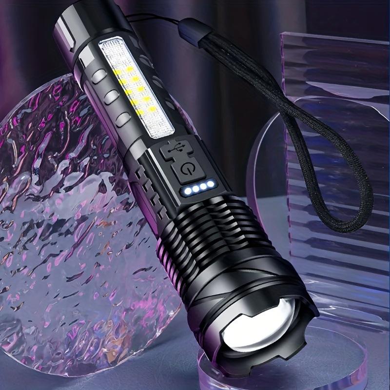 LED Flashlight High Power Torch USB Rechargeable Zoomable Waterproof Emergency Camping Flashlight Built-in Battery