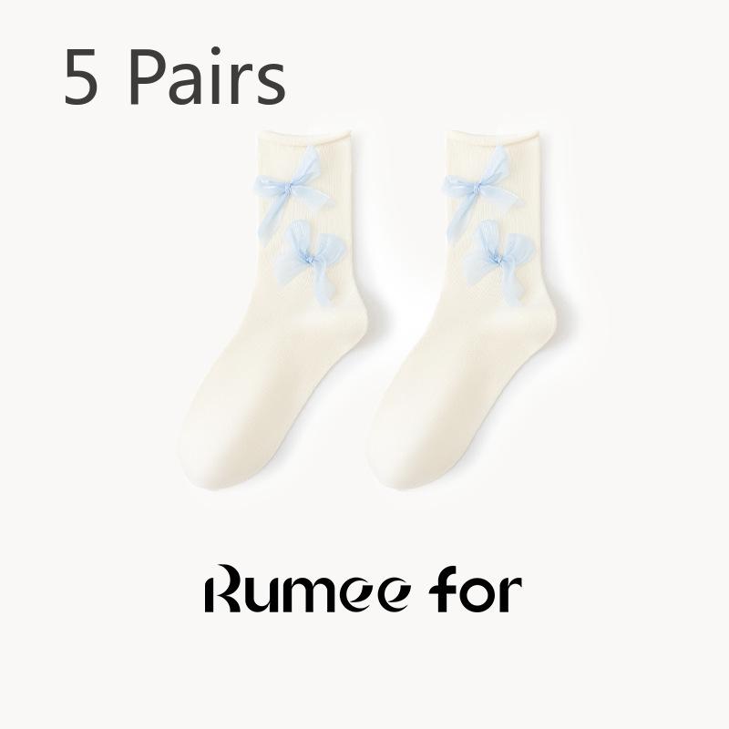 5 Pairs of New Female Spring and Summer Non Slip Lovely Bow In Tube Socks