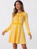 Allegra K Checkered A-Line Dress with Contrast Colors, Crew Neck, Button Front, Elegant, Women's, Yellow, Size S