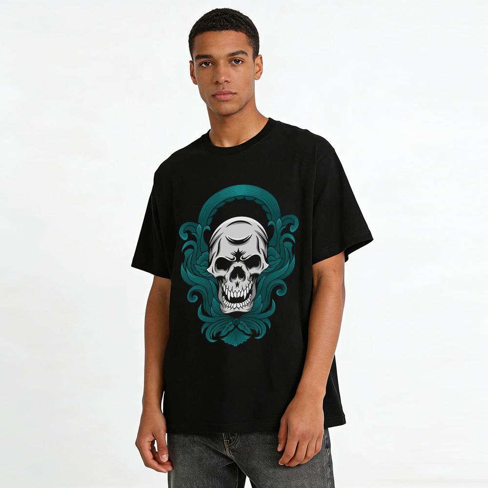 Gothic Skull Vine Print Trendy Cool Casual Crewneck Top Pure cotton T-shirt