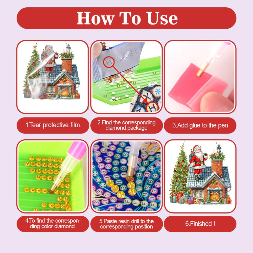 2D Flacher Weihnachtlicher DIY Strass Diamant Kunst Fensteranhänger Beidseitiger Druck Einseitiger Bohrer DIY Heimdeko Hängender Anhänger