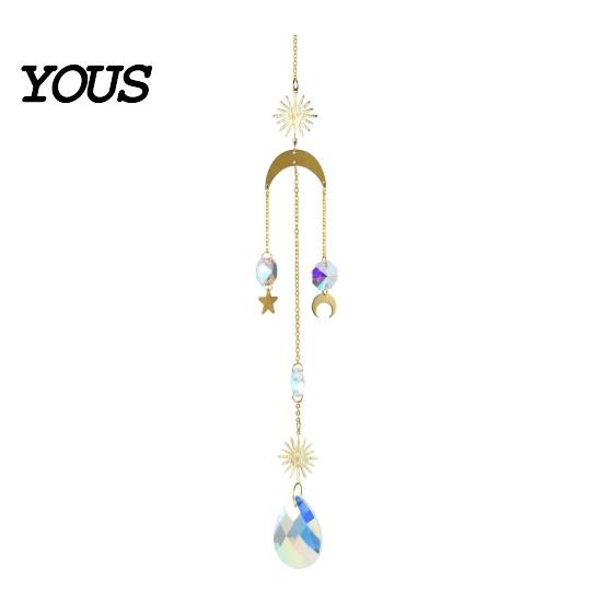 Sun Catcher Pendant Faux Crystal Suncatcher, Colorful Prisms Window Hanging Catcher, Moon Suncatcher Rainbow Maker Chain for Garden Home Decor Star