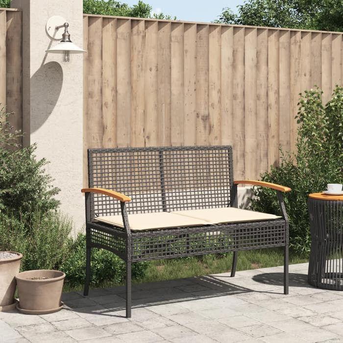 VidaXL Garden Bench with Cushion, Patio Seat, Terrace Chair, Outdoor Balcony Backyard Park Furniture, Black 366255