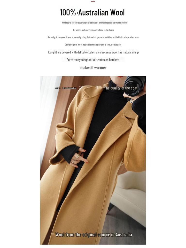 Women's Plus Size Double-Sided Wool Over-the-Knee Coat - Loose Fit, 2025 Autumn/Winter