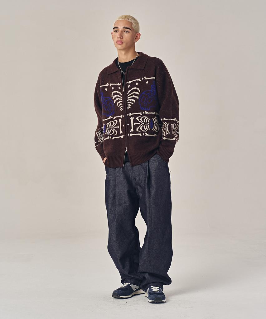 SUPERSUB Skeleton Heart Knit Zip-Up - Brown