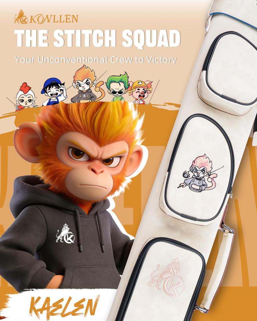 KONLLEN 2x4 Cue Case, Hard Case with Multi-Pockets, Holds 2 Butts and 4 Shafts, Billiard Cue Bag with Adjustable Shoulder Strap