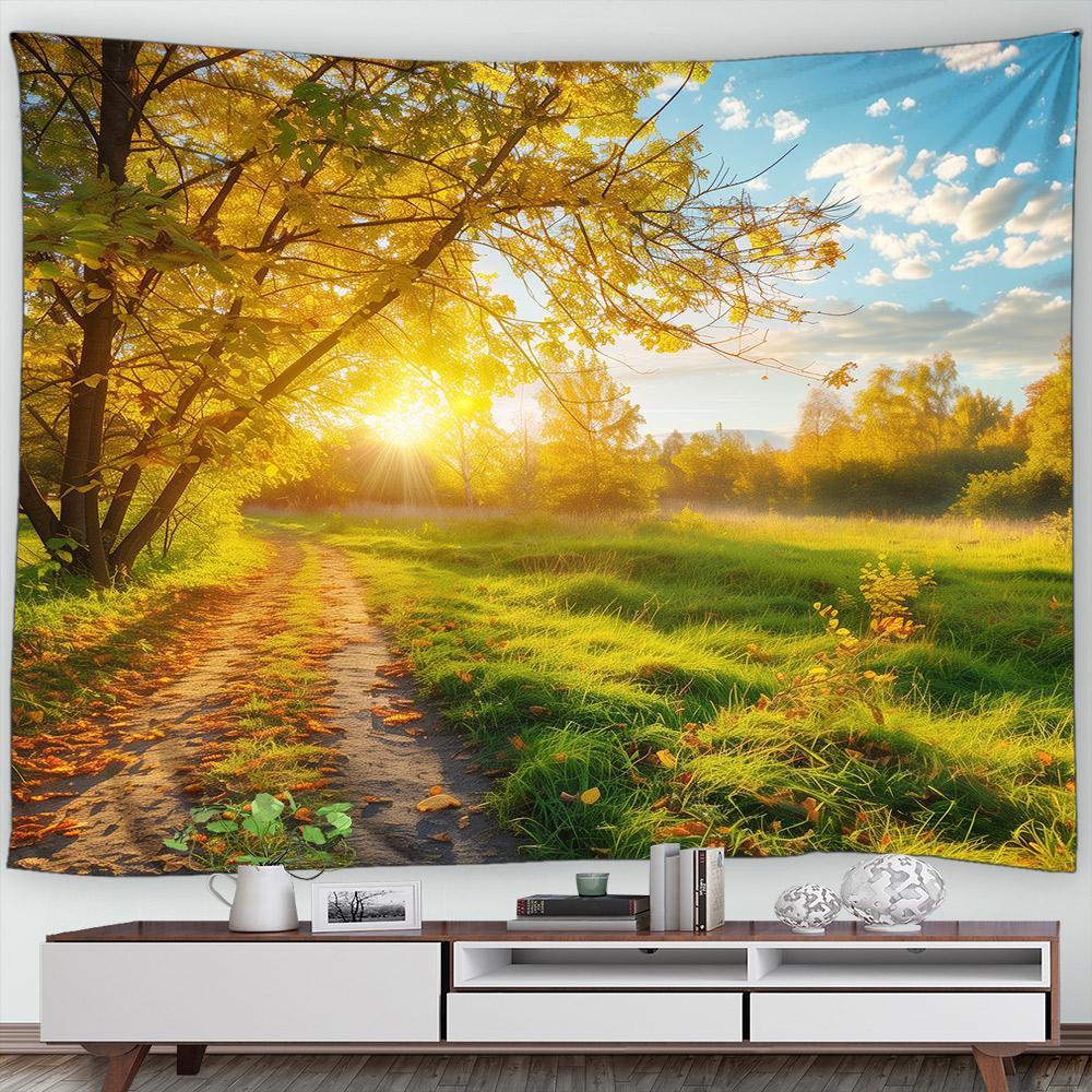 Autumn Forest Scenery Tapestry Wall Hanging Decor Red Leaves Maple River Fall Nature Landscape Tapestry Indoor Home Decorations