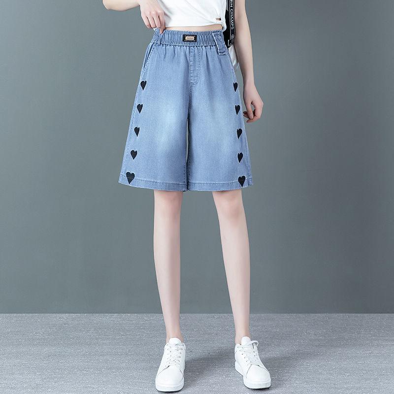 Tencelové tenké džínové šortky dámské letní s vysokým pasem volné volné tenké kalhoty široké nohavice ledový hedvábí pětibodové kalhoty