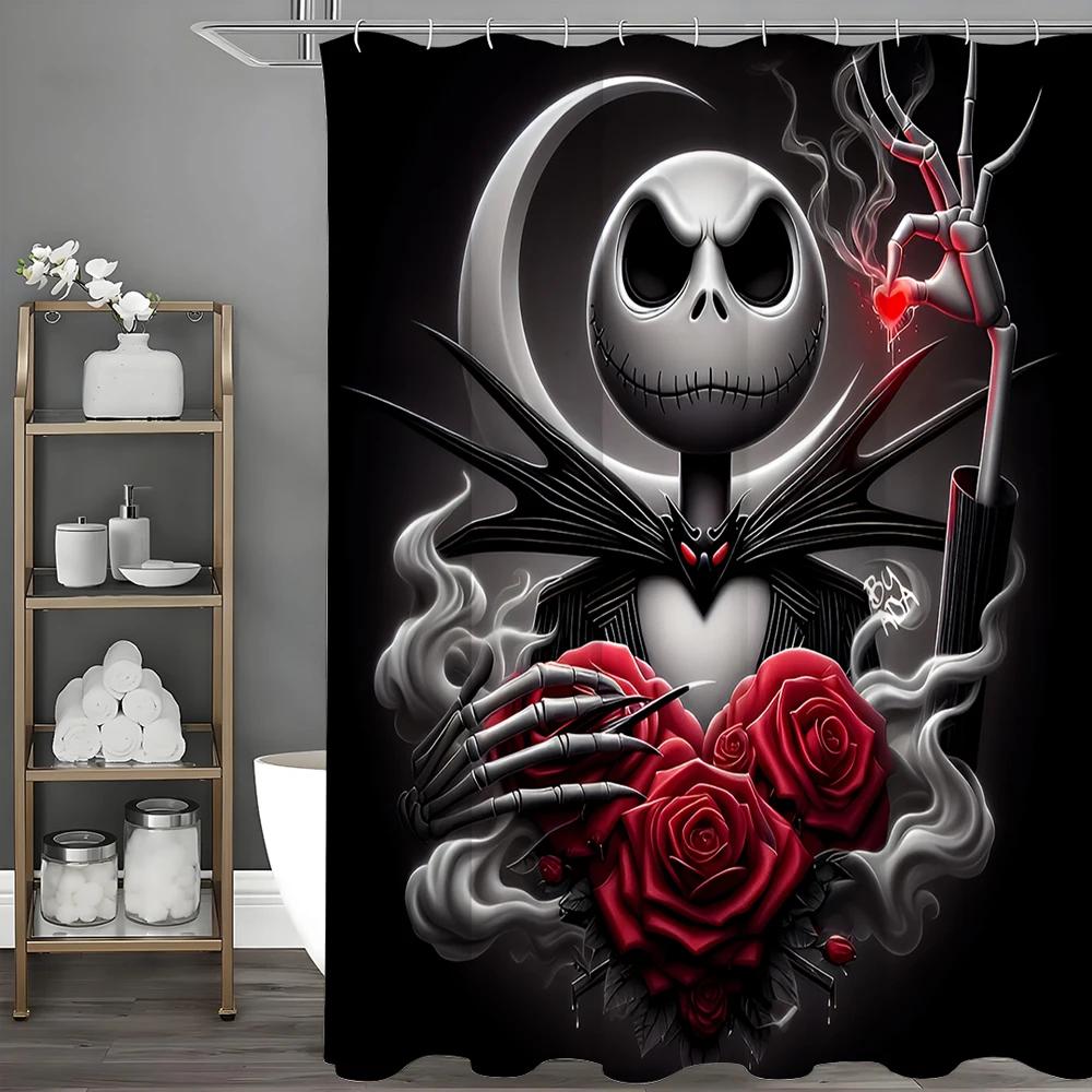 Halloween Scary Doll Rose Shower Curtain, Bathroom Decorative Shower Curtain, Waterproof Shower Curtain with Hooks W90xH180cm