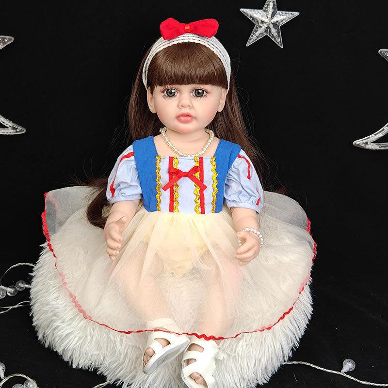 55 cm 22 zoll Lebensechte Reborn Baby Mädchen Puppe Weiche Silikon Lange Braune Haare Realistische Prinzessin Kleinkind Bebe Geburtstag Geschenk