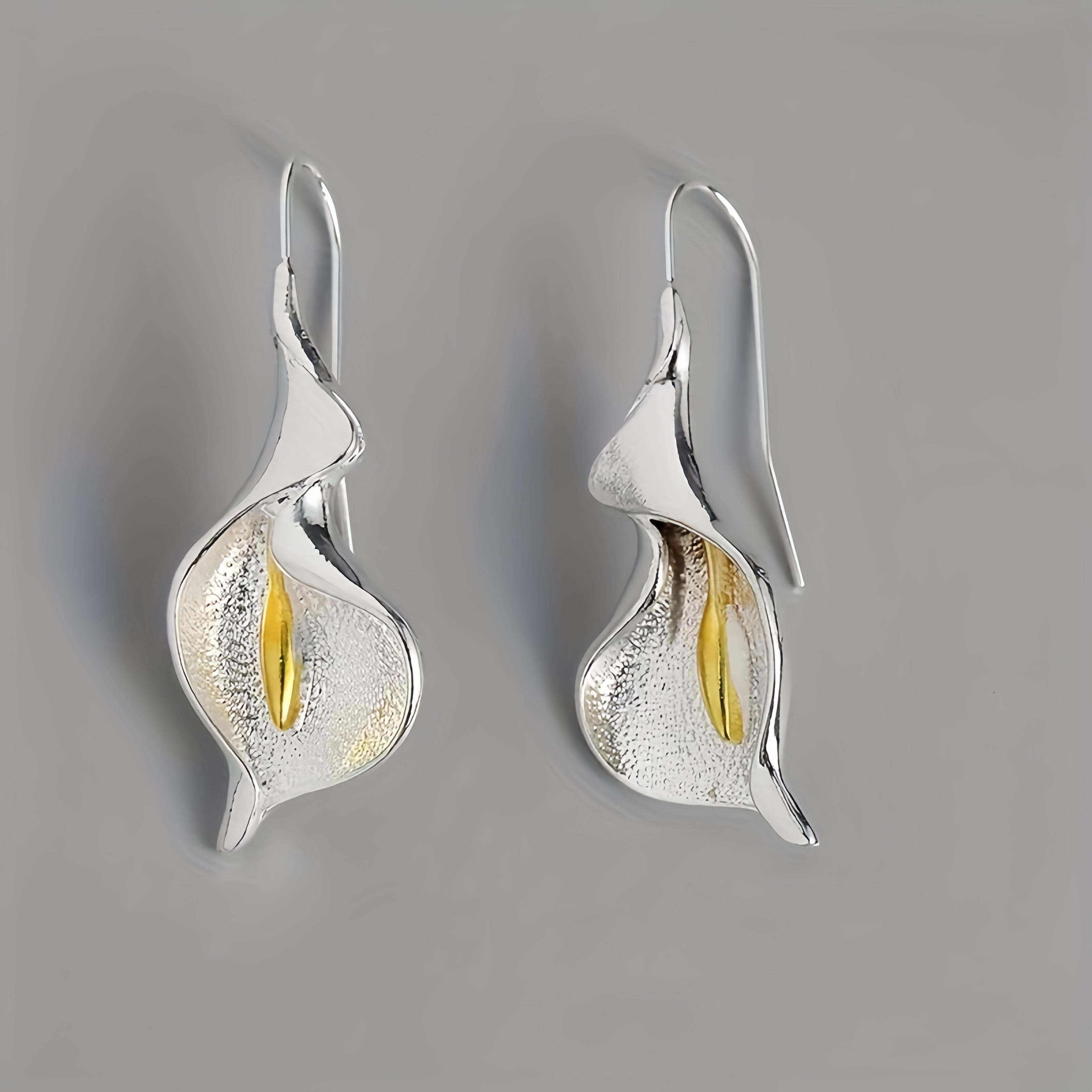 

Изысканные серьги-крючки с цветущим цветком, простые аксессуары, висячие серьги цвета золота и серебра для женщин, ювелирные изделия серебряный