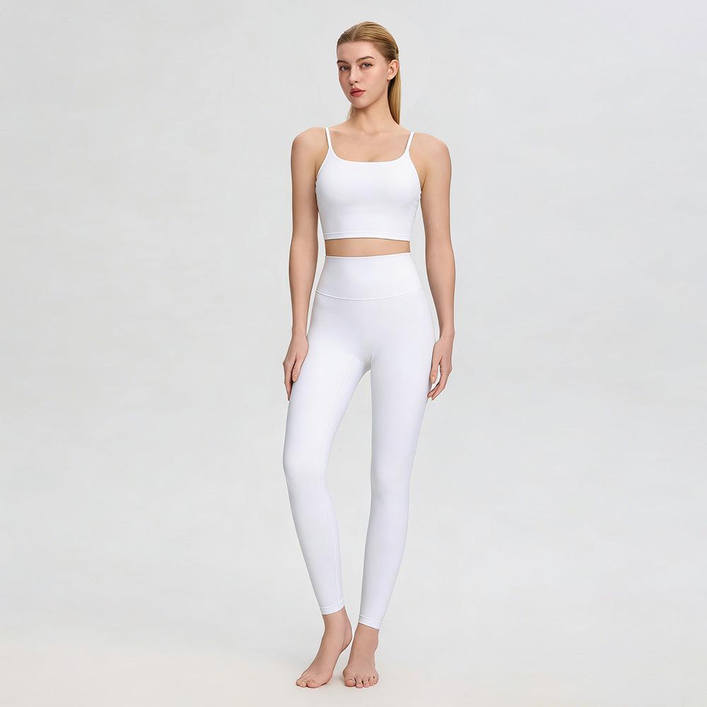 Bare-Feel Five-Piece Yoga Set: Long & Short Sleeve Tops, Chest Pads, Tight Slimming High-Waisted Pants.