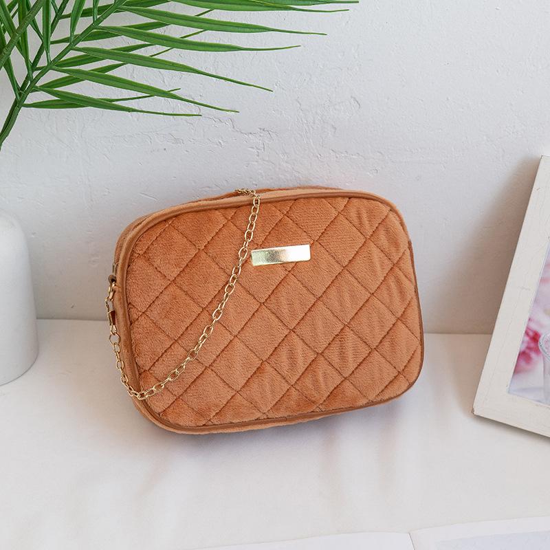

Fashion mini shoulder women s bag new versatile chain crossbody fluff embroidery mobile phone change bag коричневый