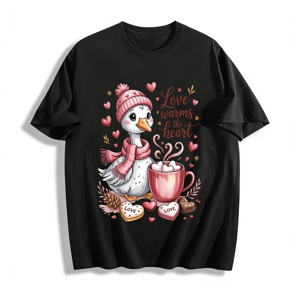 Love Warms The Heart Cute Duck Hot Drink Print Sweatshirt Pure cotton T-shirt XXS