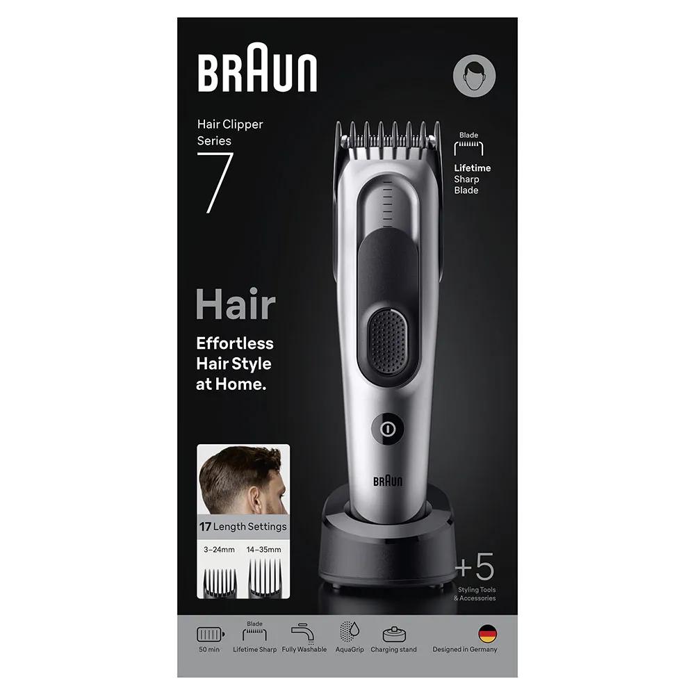 Braun HC7590 Hair Clipper 50 min runtime Black and Silver