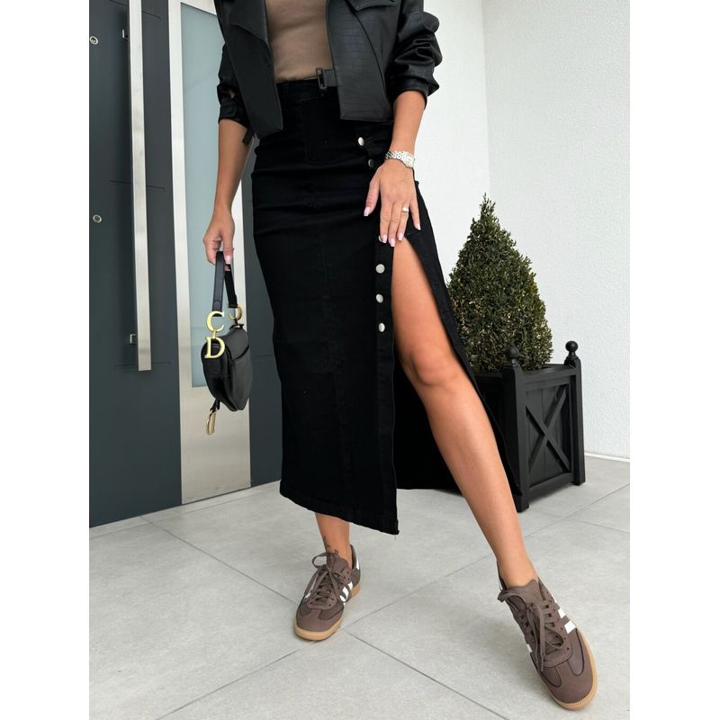

Cross-Border Women clothes Button Irregular Split Denim Skirt High Waist Sexy Slim fit Hip Skirt Half Skirt Black 2XL
